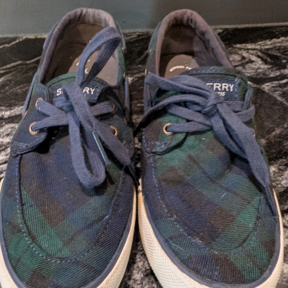 Sperry Plaid Boat Shoes - Blue and Green